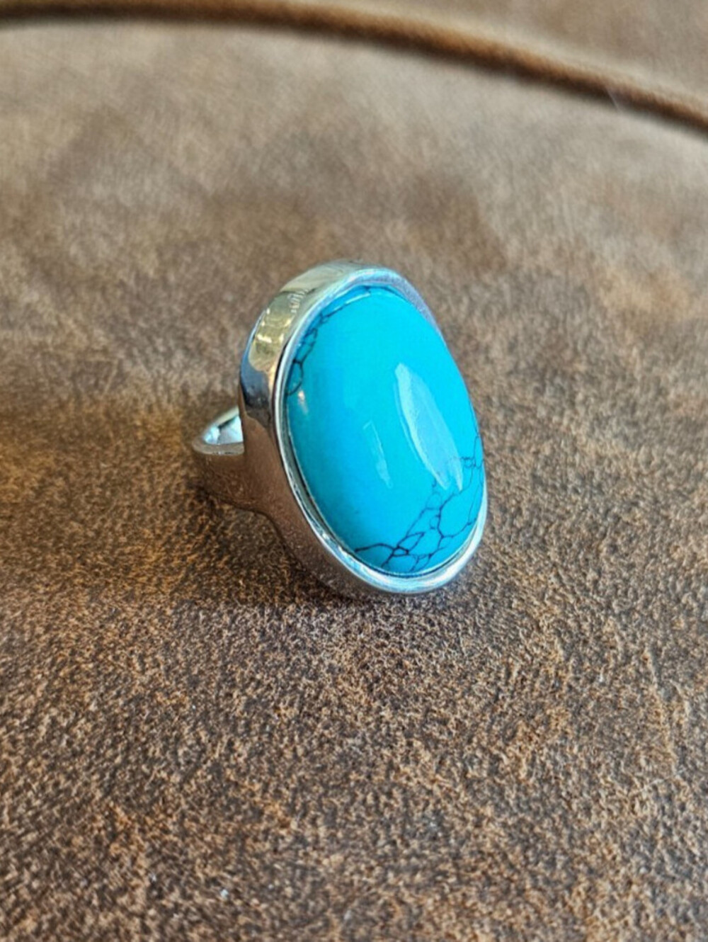 Turquoise Oval Stone Sterling-Style Ring - Turquoise Color